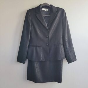 Vintage 90s black faux snakeskin skirt suit set long sleeved goth professional